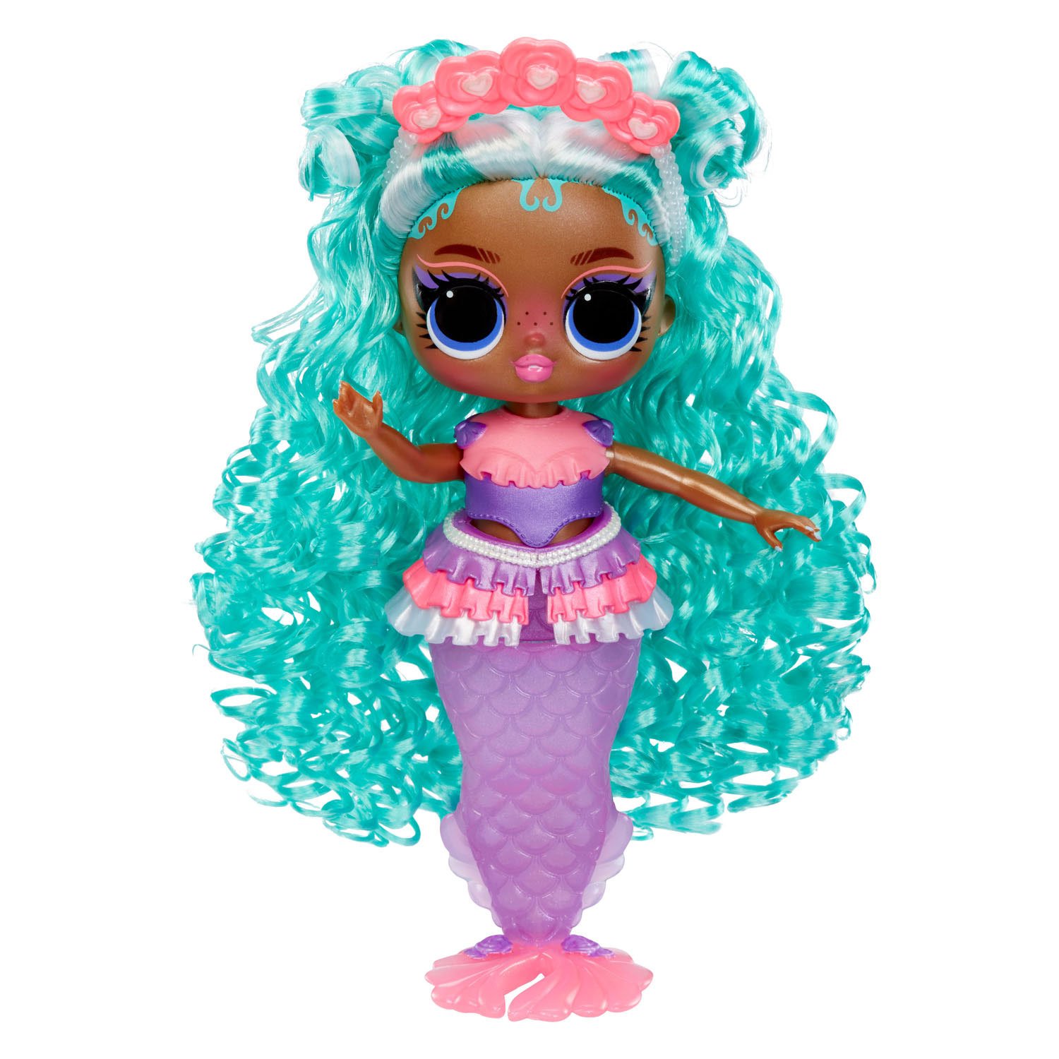 lol-surprise-mermaid-pop-bloemenkroon L.O.L. Surprise! Tweens mermaid pop - Serena Finn met bloemenkroon en golvend turquoise haar