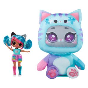 L.O.L. Surprise! tweens costume surprise - Emma Emo pop naast opblaasbare kat knuffel