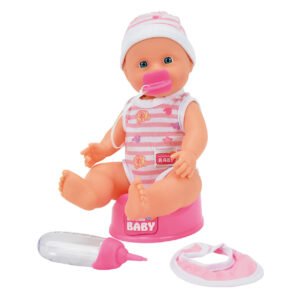new born Baby schattige baby pop met roze kleding op potje en accessoires