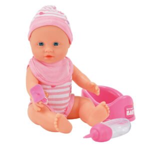 new born baby Speelgoed baby pop met flesje, speen en roze potje