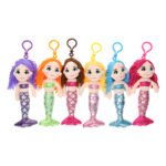 Set van zes kleurrijke pluche Sleutelhanger lappenpopje zeemeermin sleutelhangers met glitterdetails