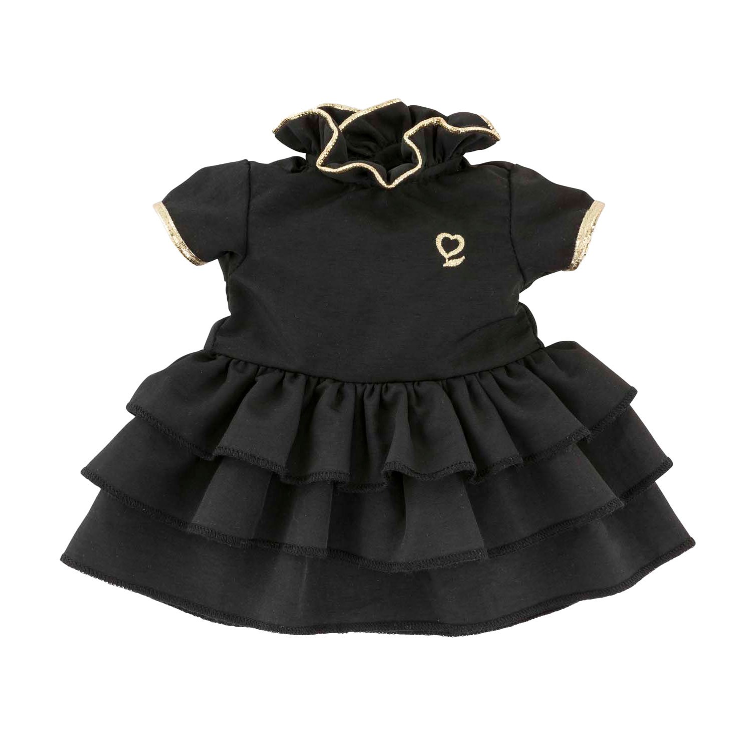 zwart-poppenjurkje-gouden-details-ruches Corolle Zwarte jurk voor babypop met gouden details en ruches