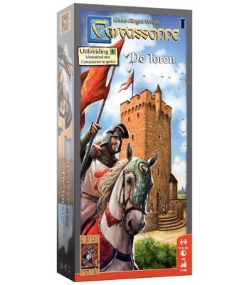 Carcassonne De Toren uitbreiding bordspel doos met ridder en kasteeltoren 999 Games Carcassonne - De Toren Bordspel