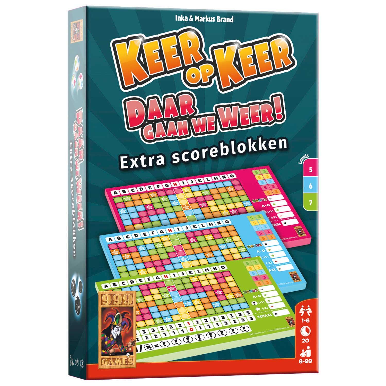 999-games-keer-op-keer-daar-gaan-we-weer-scoreblokken Keer op Keer Daar Gaan We Weer scoreblokken uitbreiding van 999 Games 999 Games Keer op Keer Scoreblok 3 stuks, Level 5, 6 en 7