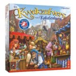 Voorkant van het bordspel De Kwakzalvers van Kakelenburg met kleurrijke marktscène 999 Games De Kwakzalvers van Kakelenburg Bordspel