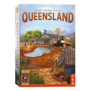 Bordspel Queensland van 999 Games met kleurrijke boerderij-illustratie op de doos 999 Games Queensland Bordspel