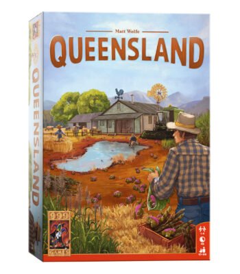 Bordspel Queensland van 999 Games met kleurrijke boerderij-illustratie op de doos 999 Games Queensland Bordspel