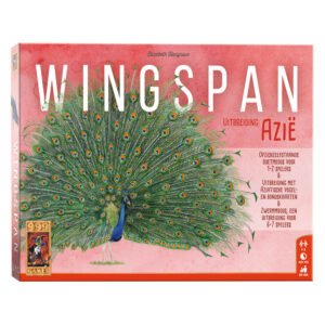 Wingspan Azië bordspel doos met kleurrijke pauw illustratie 999 Games Wingspan uitbreiding: Azie Bordspel