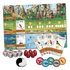 Spelmateriaal Wingspan Azië uitbreiding met vogelkaarten en speelbord van 999 games
