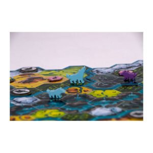 Close-up van blauwe en paarse wolvenstukken op het bord van Wolven van 999 games