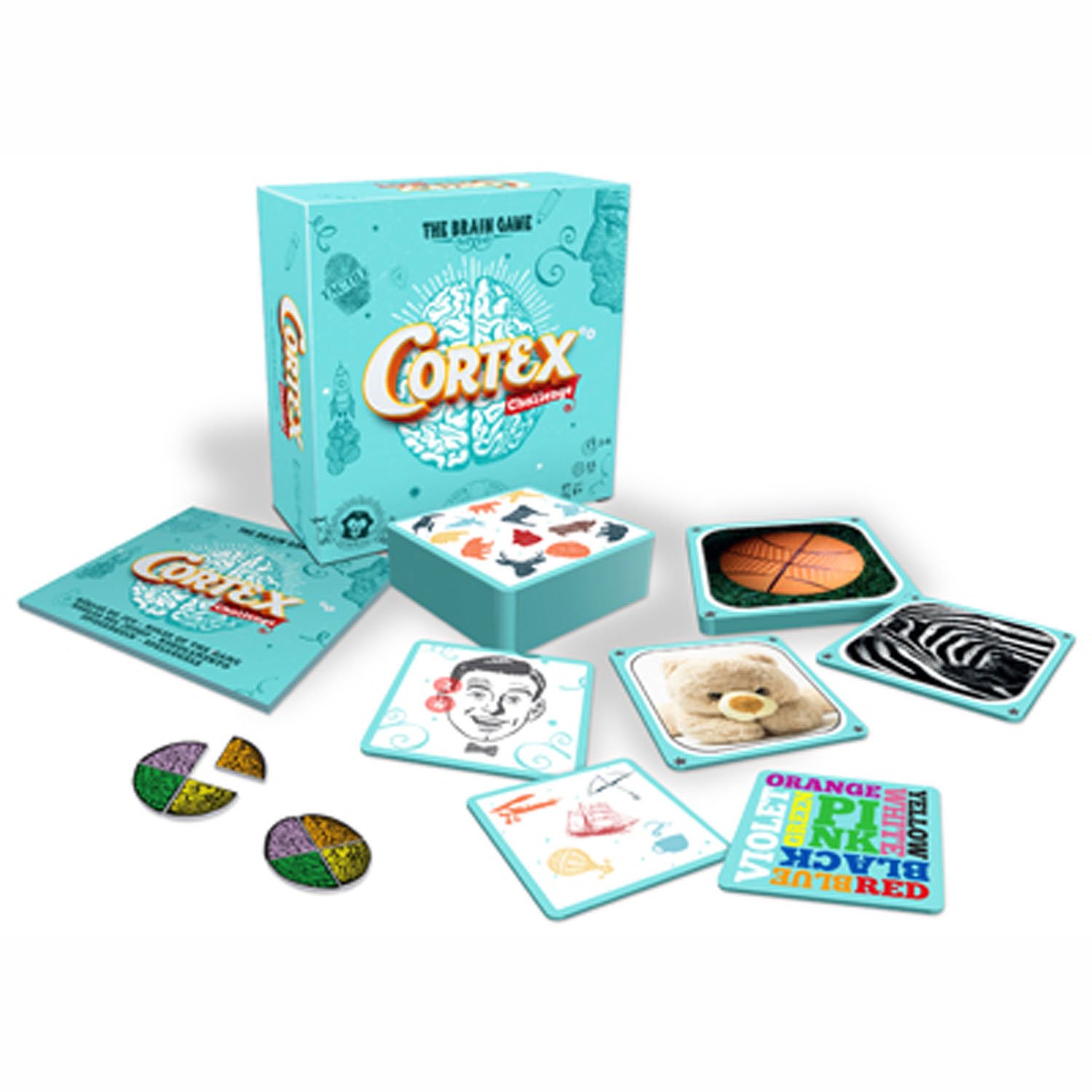 asmodee-cortex-challenge-spelinhoud-kaarten-en-doos Cortex Challenge gezelschapsspel met kaarten, doos en speelelementen uitgestald