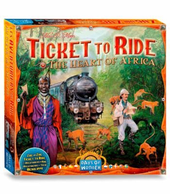 Ticket to Ride: The Heart of Africa bordspel doos met kleurrijke Afrikaanse illustraties en stoomtrein Ticket to Ride Afrika Bordspel