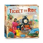 Ticket to Ride India bordspel doos met kleurrijke illustraties van trein en personages Ticket to Ride India Bordspel