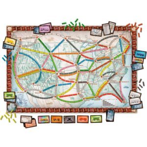 Ticket to Ride bordspel met kaarten en treintjes in speelopstelling