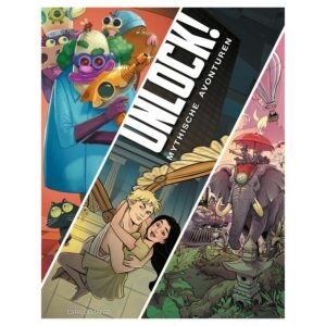 Illustratieve cover van Unlock! Mythische Avonturen met figuren uit de drie escape room verhalen