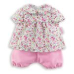 Corolle Mon Grand Poupon - Poppenoutfit Blossom Garden babypop met roze bloemmotief en roze broekje op witte achtergrond
