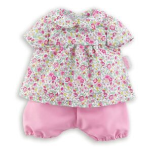 Corolle Mon Grand Poupon - Poppenoutfit Blossom Garden babypop met roze bloemmotief en roze broekje op witte achtergrond