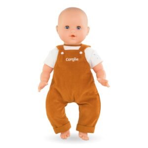 Corolle babypop met roestbruin tuinpak en wit T-shirt outfit voor 36 cm pop