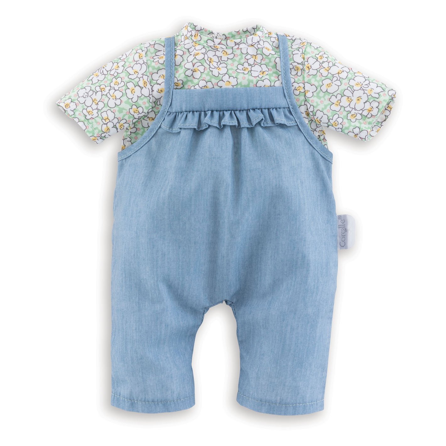 corolle-babypop-outfit-denim-met-bloemen Corolle Mon Grand Poupon - poppen blouse en overall voor Corolle babypop