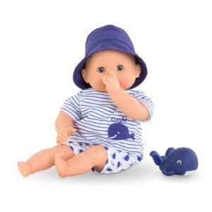 Corolle badpop met duim in mond en blauw walvisje