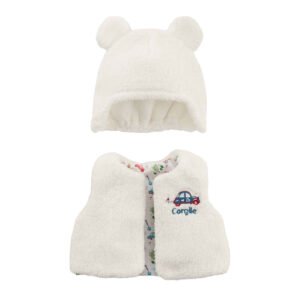 Zacht wit berenmutsje en fleece vestje voor babypop van Corolle Corolle Winterset voor Babypop, 36cm