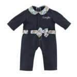 Ma Corolle Jumpsuite marineblauw poppenpakje met bloemenkraag en strikceintuur van Corolle