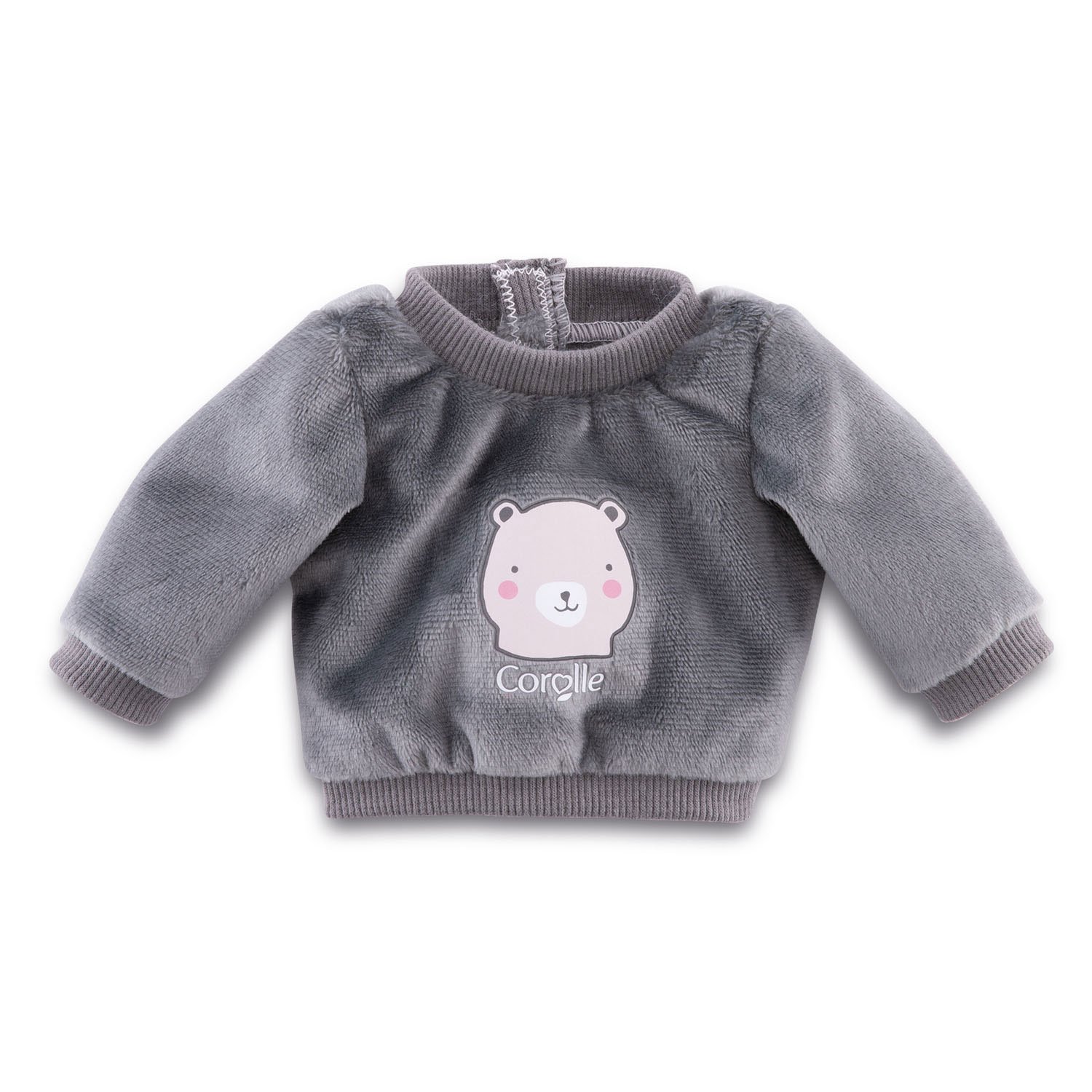 corolle-donkergrijze-poppentrui-berenprint Donkergrijze Corolle poppentrui met schattige berenprint Corolle Mon Grand Poupon - Sweater Beer, 36cm