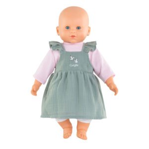 Corolle pop met groen jurkje en roze gestreept shirt