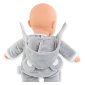 Achterkant van Corolle babypop met open koala-outfit