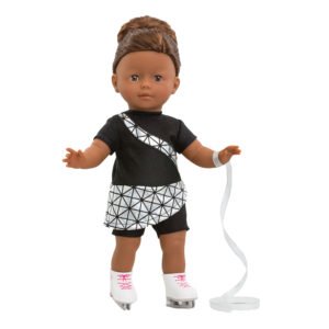 Donkerbruine Corolle pop met kunstschaatsoutfit en lint