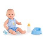 Corolle mon grand poupon drink- en plaspop - Paul zittend met flesje, speen en blauw potje