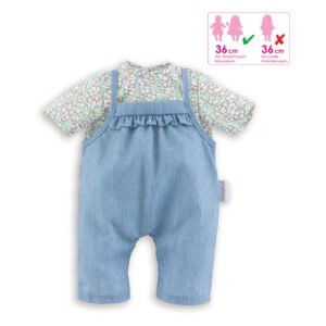 corolle Poppenoutfit met bloemen shirt en blauwe tuinbroek voor 36 cm babypoppen