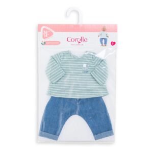Outfitset voor pop van 36 cm met gestreepte top en spijkerbroek in verpakking