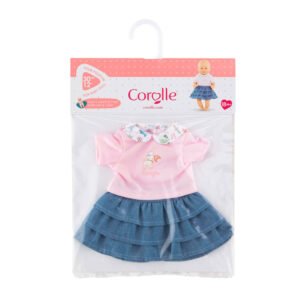 Poppenkleding set in verpakking met roze shirt en jeans rok voor Corolle poppen