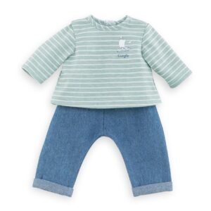 Corolle mon grand poupon - poppen broek met shirt bestaande uit mintgroene gestreepte top en spijkerbroek