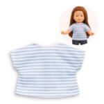 Blauw-wit Ma Corolle - gestreept T-shirt met voorbeeld van pop in cirkel