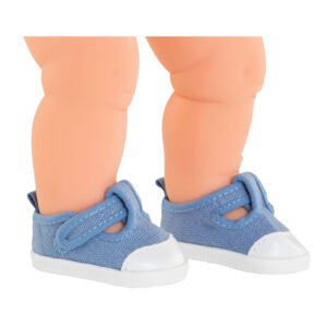 corolle Blauwe poppenschoenen met witte neus gedragen door babypop