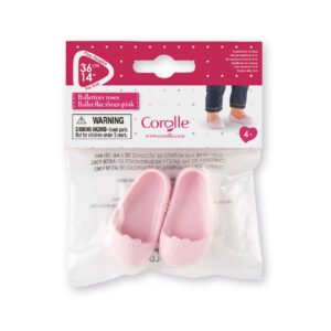 Verpakking met roze ballerina poppenschoenen van Corolle, geschikt voor 36 cm poppen