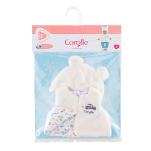 Winteroutfit voor babypop in verpakking met berenmuts en vest van Corolle