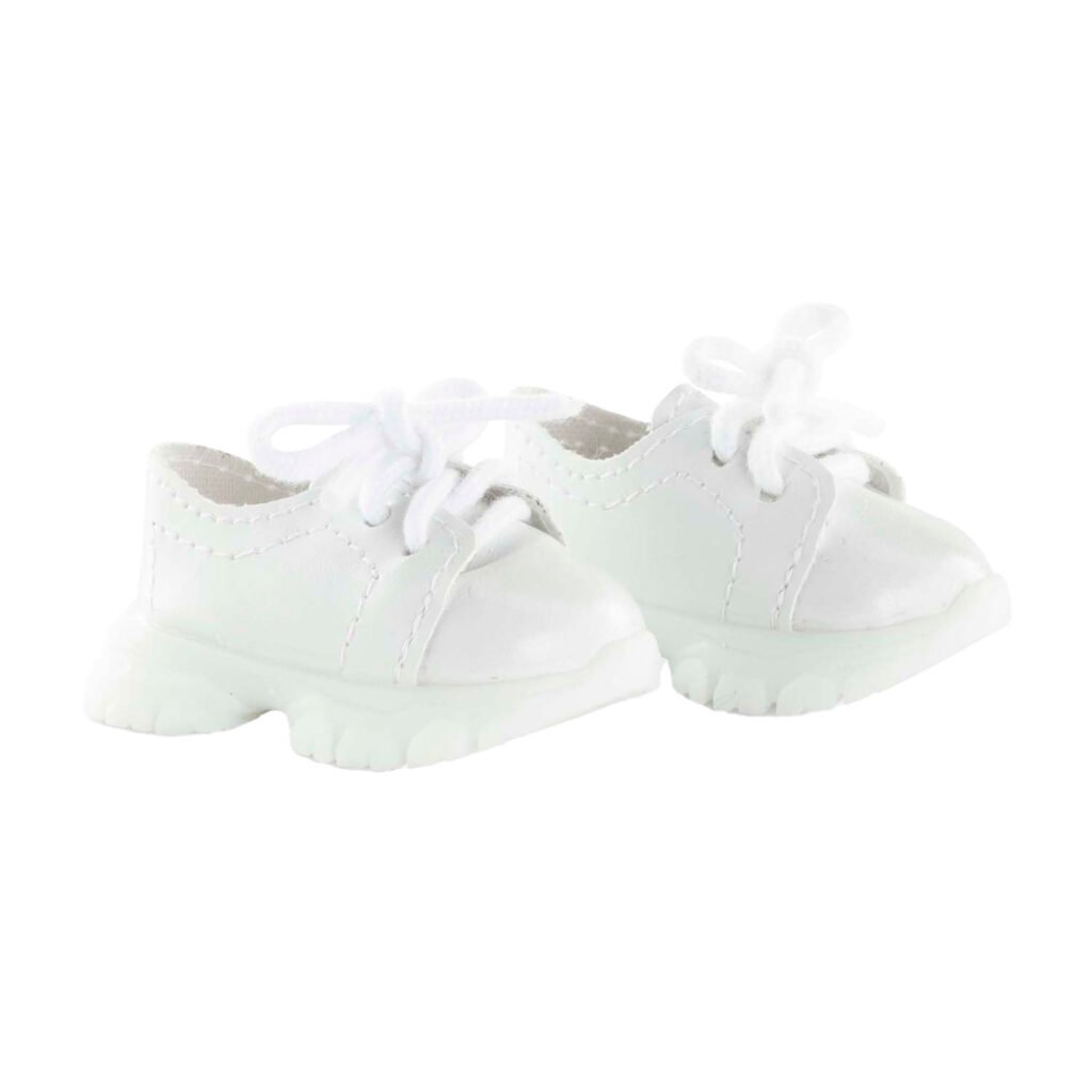 Witte poppenschoenen met veters op witte achtergrond Corolle Witte Sneakers voor Poppen, 36cm