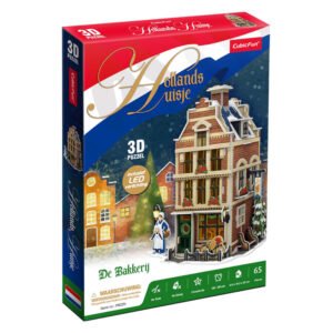 3D puzzel Hollands huisje De Bakkerij met LED-verlichting in kleurrijke verpakking van cubic fun