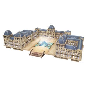 Volledig opgebouwd 3D model van het Louvre met glazen piramide en LED-verlichting van cubic fun