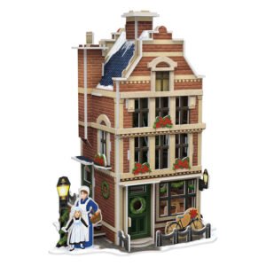 Sfeervolle 3D puzzel De Bakkerij met sneeuw, lantaarn en fiets van cubic fun
