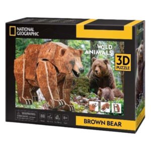 3D puzzel van een bruine beer van National Geographic in verpakking van cubicfun