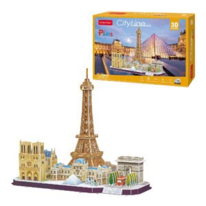 CubicFun 3D puzzel van Parijs met doos en model van beroemde bezienswaardigheden Cubic Fun 3D Puzzel City Line Parijs