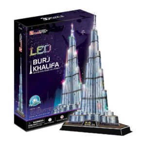 CubicFun Burj Khalifa LED 3D puzzel met doos en gemonteerde toren Cubic Fun 3D Puzzel Burj Khalifa met Led Verlichting