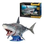 Great White Shark 3D puzzel met verpakking op witte achtergrond Cubic Fun 3D Puzzel National Geographic Witte Haai