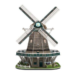 Hollandse molen 3d puzzel Cubic Fun van voren met koeien en hekwerk
