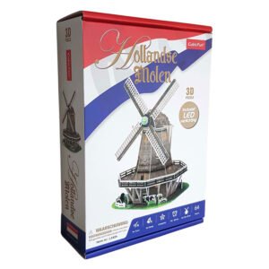Hollandse molen 3d puzzel verpakking onder hoek met nederlandse vlag