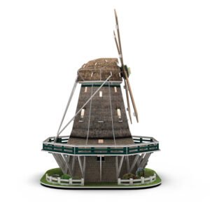 Zijaanzicht van hollandse molen 3d puzzel Cubic Fun met gedetailleerd rieten dak